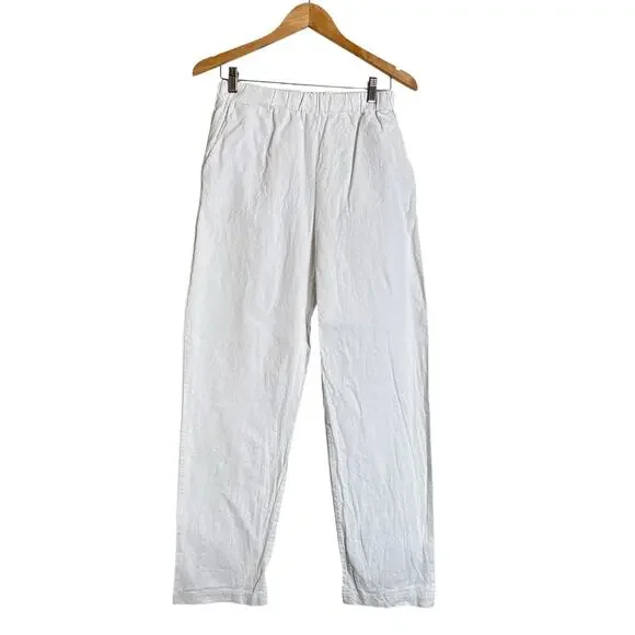 Women's High Waisted 100% Cotton Pull On Pants Elastic Waist Size S White - Picture 2 of 7
